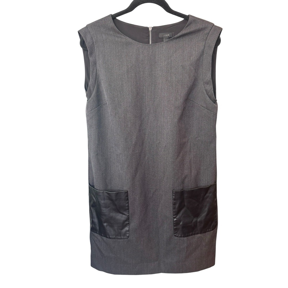 J.Crew Faux Leather Pocket Shift Wool Blend Dress Gray‎ Sleeveless Women's 10